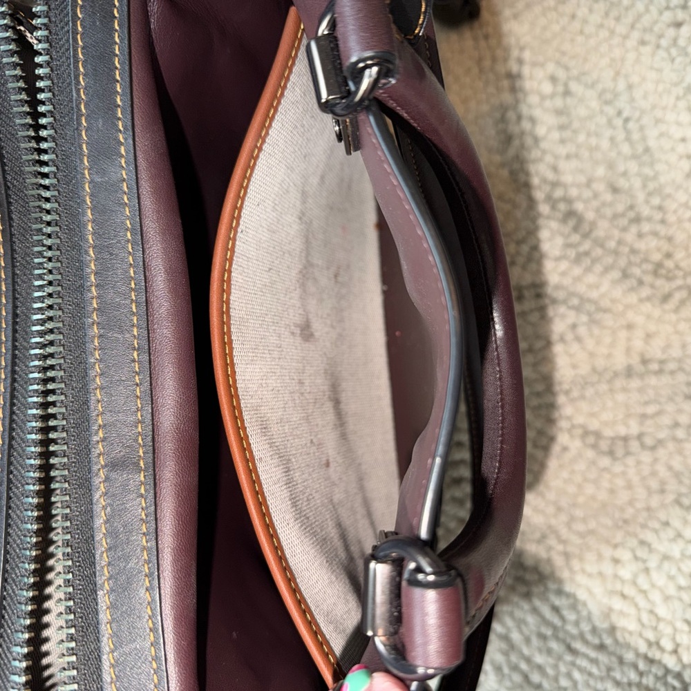 Coach Rogue 30 Colorblock Tea Rose Applique Satchel Glovetanned Leather Burgundy - Picture 8 of 12